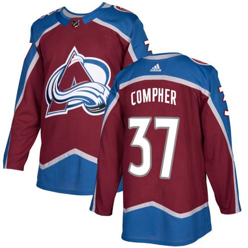 Adidas Avalanche #37 J.T. Compher Burgundy Home Authentic Stitched NHL Jersey - Click Image to Close